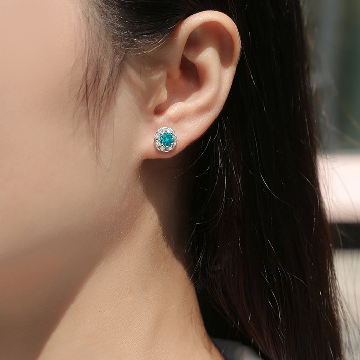 Exquisite S925 Sterling Silver Aquamarine Moissanite Stud Earrings - Image 2