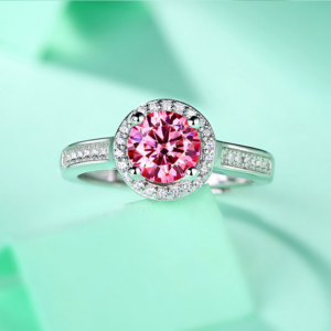 Luxury S925 Sterling Silver 1CT Luscious Pink Moissanite Adjustable Ring