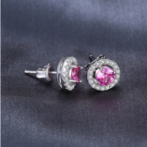 Luxury S925 Sterling Silver Luscious Pink Moissanite Stud Earrings
