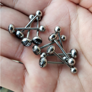 2PC Epoxy 14G Surgical Steel Barbell Word/Logo Tongue Piercing