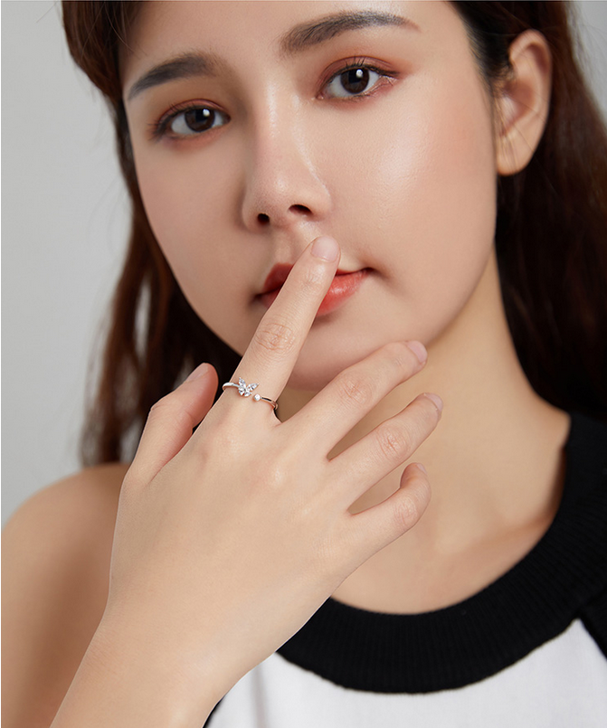 Elegant Platinum 925 Sterling Silver Butterfly Tail Adjustable Ring (Size 6-8) - Image 2