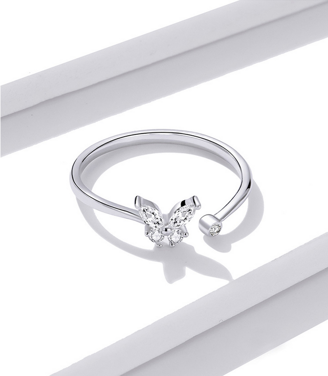 Elegant Platinum 925 Sterling Silver Butterfly Tail Adjustable Ring (Size 6-8) - Image 3