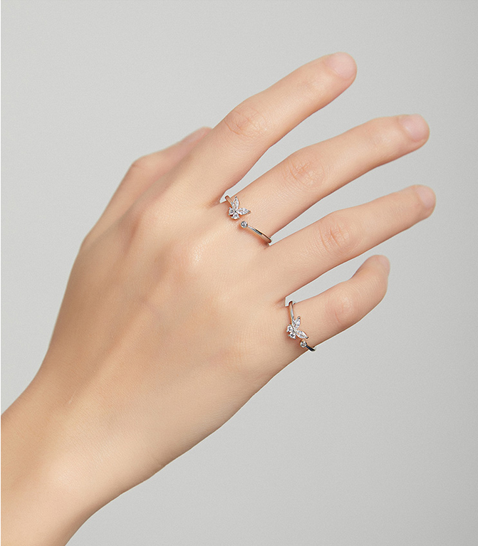 Elegant Platinum 925 Sterling Silver Butterfly Tail Adjustable Ring (Size 6-8) - Image 6