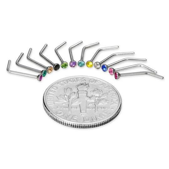 4PC Stainless Steel L Shape 20G Crystal Nose Stud Piercing - Image 3