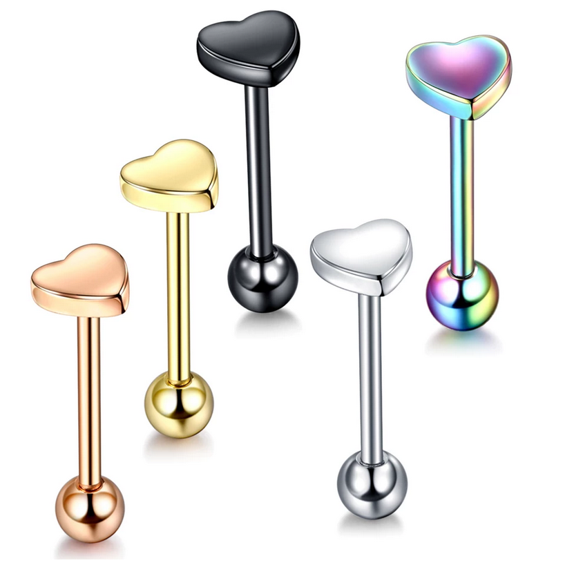 316L Stainless Steel 14G Heart Barbell Tongue Piercing