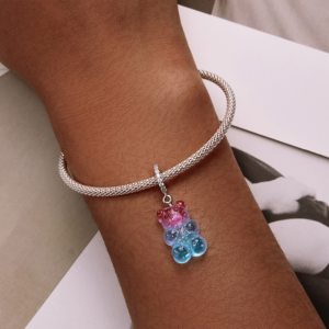 Exquisite 925 Sterling Silver Pink & Blue Cute Candy Bear Pendant/Charm