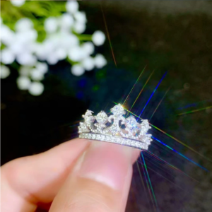 Platinum 925 Sterling Silver Moissanite Gemstone Adjustable Crown Ring (Size 7.5-9)