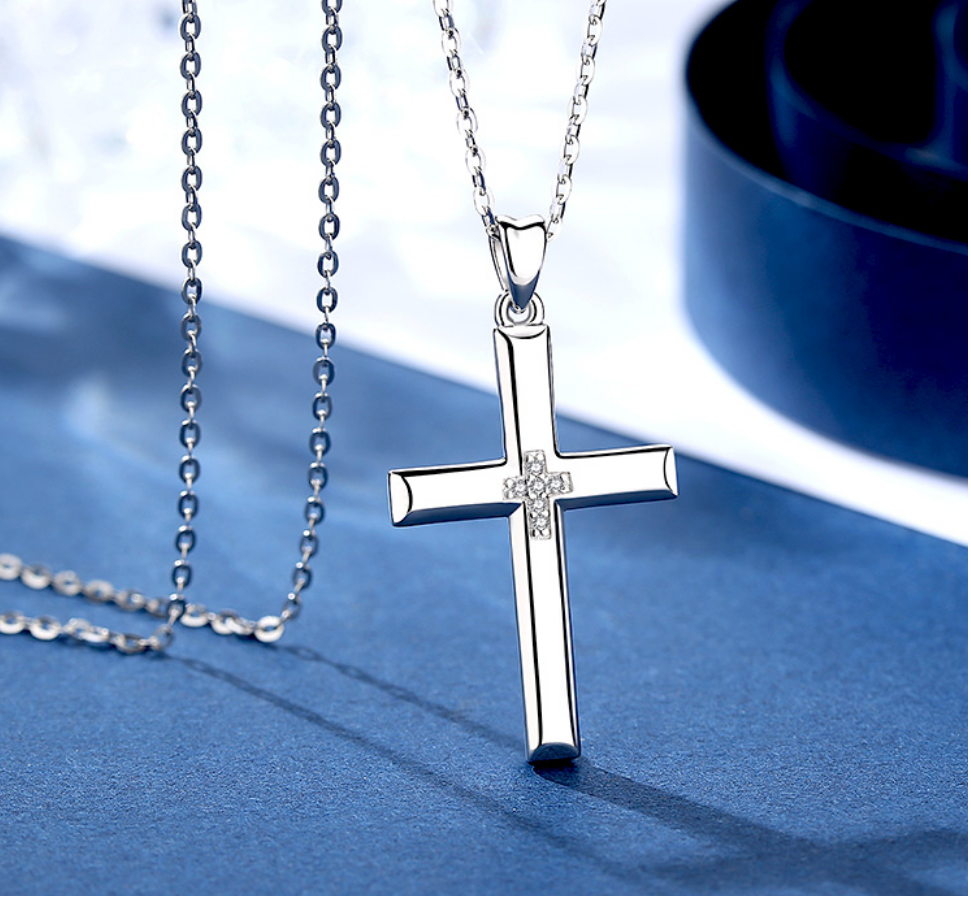 Exquisite 925 Sterling Silver Zircon Inlay Cross Pendant