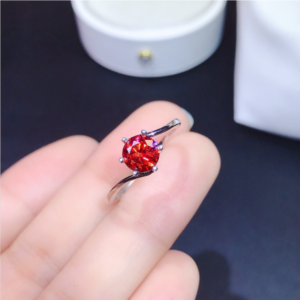 Platinum 925 Sterling Silver 1CT Pomegranate Red Adjustable Moissanite Ring