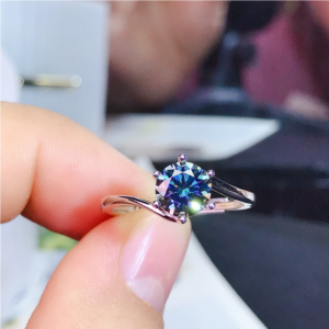 Platinum 925 Sterling Silver 1CT Sparkling Blue Adjustable Moissanite Ring