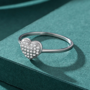 Genuine 925 Sterling Silver Delicate Heart Dazzling Zircon Ring