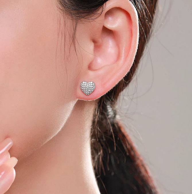 Genuine 925 Sterling Silver Delicate Heart Dazzling Zircon Stud Earrings - Image 2