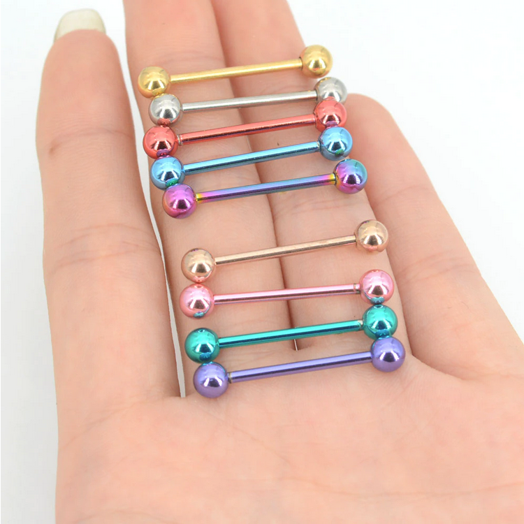 3PC Colored 316L Stainless Steel 14G Barbell Tongue Piercing