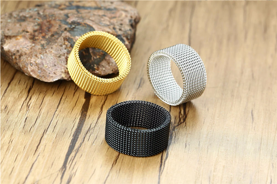 Men’s 10mm 316L Stainless Steel Modern Mesh Ring - Image 2