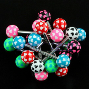 2PC Acrylic Heart Ball 316L Stainless Steel 14G Barbell Tongue Piercing