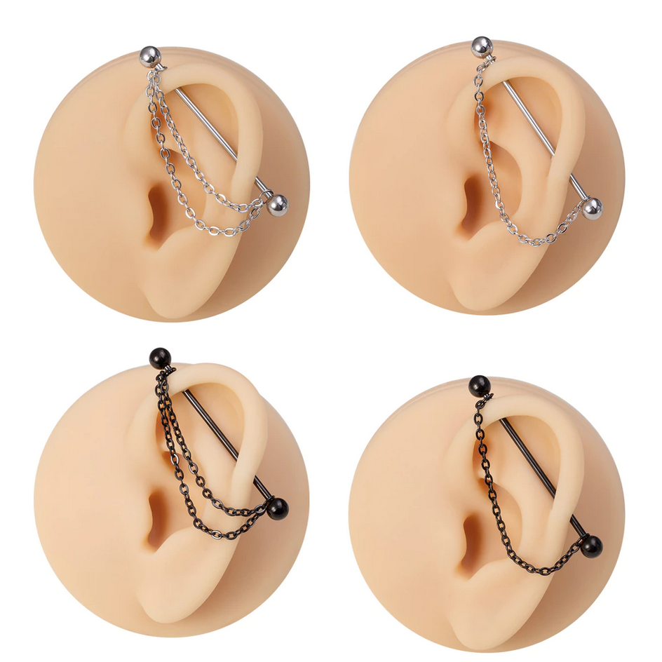 1PC 14G Surgical Steel Industrial Barbell + Chain Helix Piercing