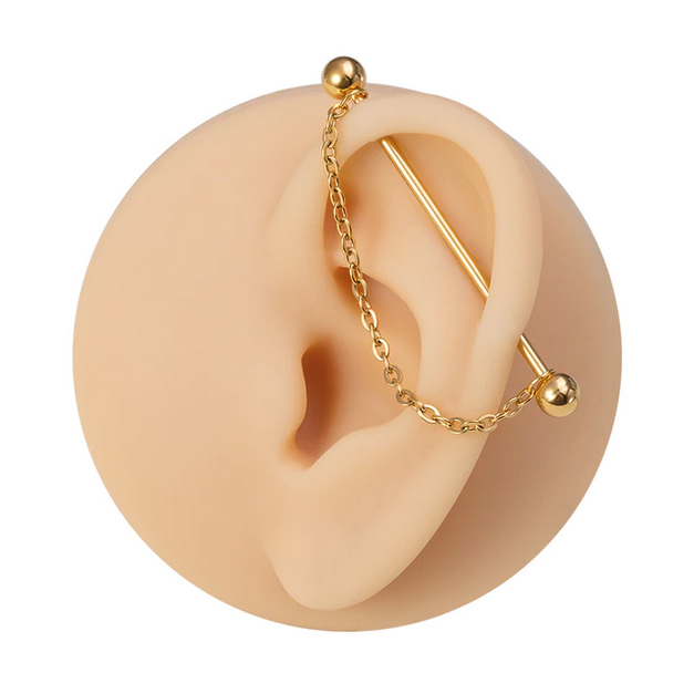 1PC 14G Surgical Steel Industrial Barbell + Chain Helix Piercing - Image 3