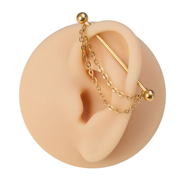 1PC 14G Surgical Steel Industrial Barbell + Chain Helix Piercing - Image 2