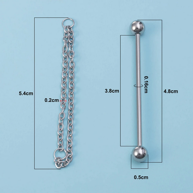 1PC 14G Surgical Steel Industrial Barbell + Chain Helix Piercing - Image 4