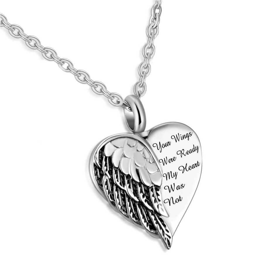 316L Stainless Steel “Your Wings Were Ready My Heart Was Not” Cremation Urn Pendant Necklace