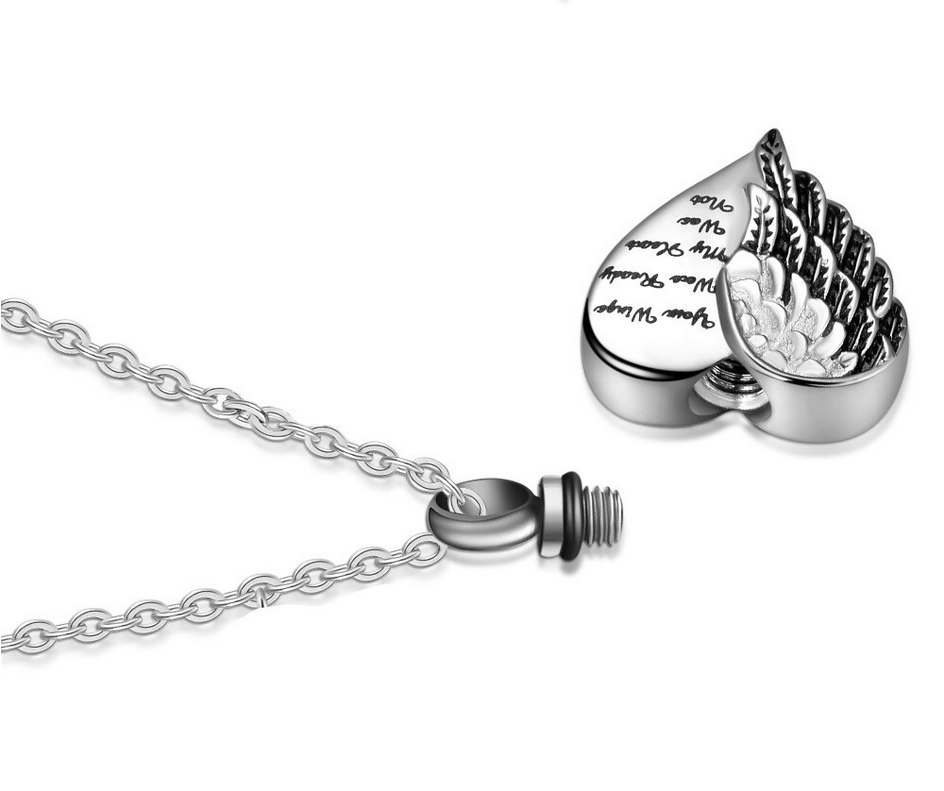 316L Stainless Steel “Your Wings Were Ready My Heart Was Not” Cremation Urn Pendant Necklace - Image 2