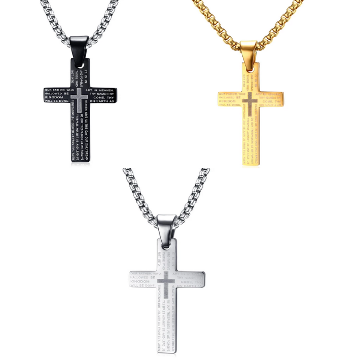 316L Stainless Steel “Our Father Prayer” Cross Pendant Necklace – 24″ - Image 3