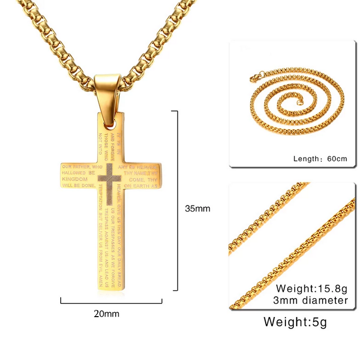 316L Stainless Steel “Our Father Prayer” Cross Pendant Necklace – 24″ - Image 4
