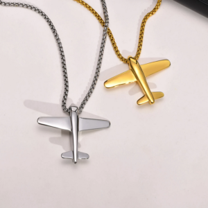 Men’s Vintage Air Force 316L Stainless Steel War Plane Pendant Necklace – 24″