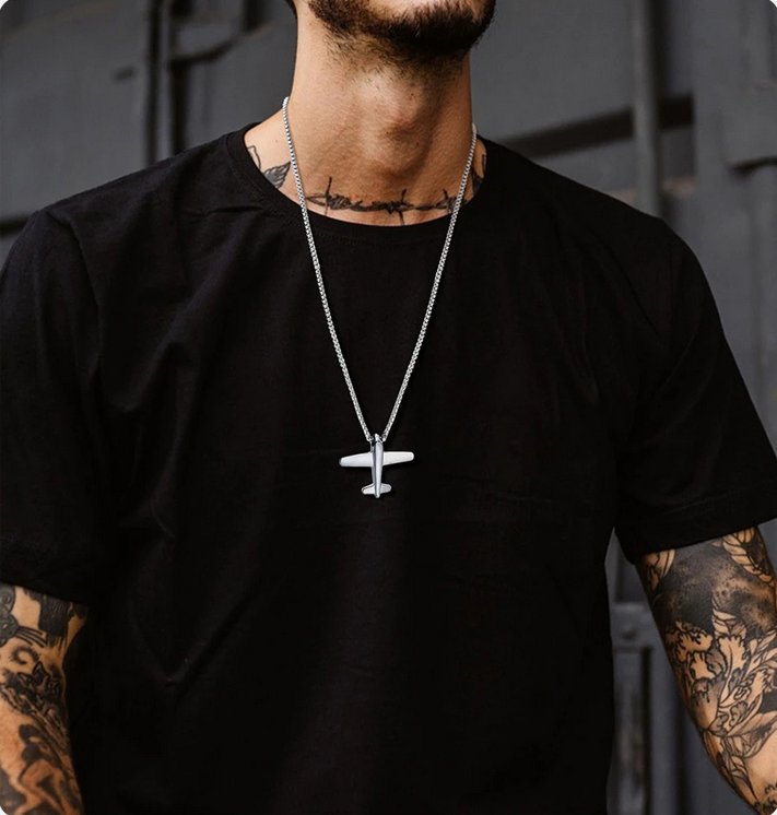 Men’s Vintage Air Force 316L Stainless Steel War Plane Pendant Necklace – 24″ - Image 2