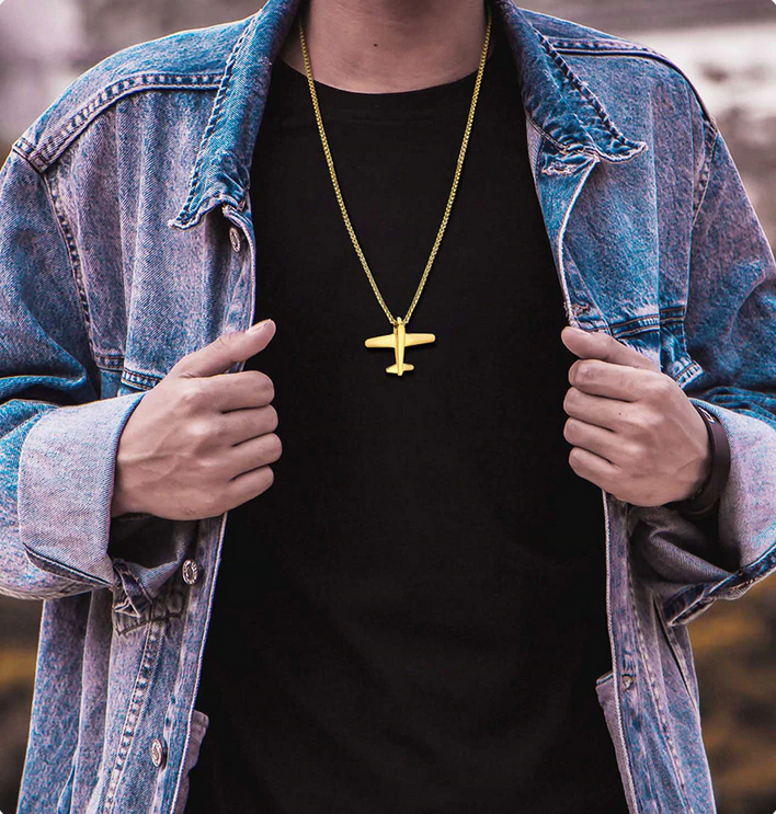 Men’s Vintage Air Force 316L Stainless Steel War Plane Pendant Necklace – 24″ - Image 3