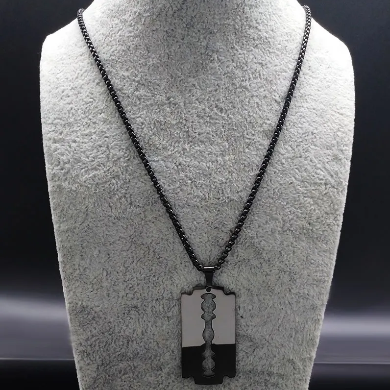 Men’s 316L Stainless Steel Polished Shaving Blade Pendant Necklace (24″)