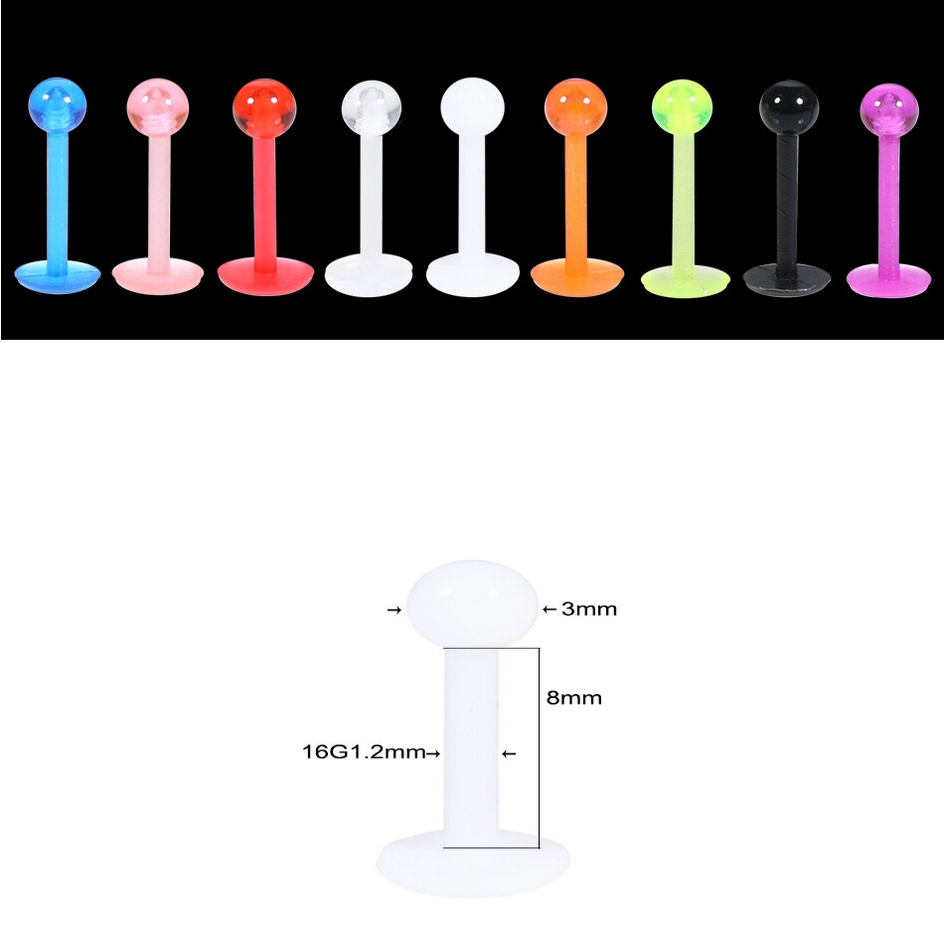 9PC Colorful Soft Bioflex Acrylic Labret Stud Bar Piercing - Image 2