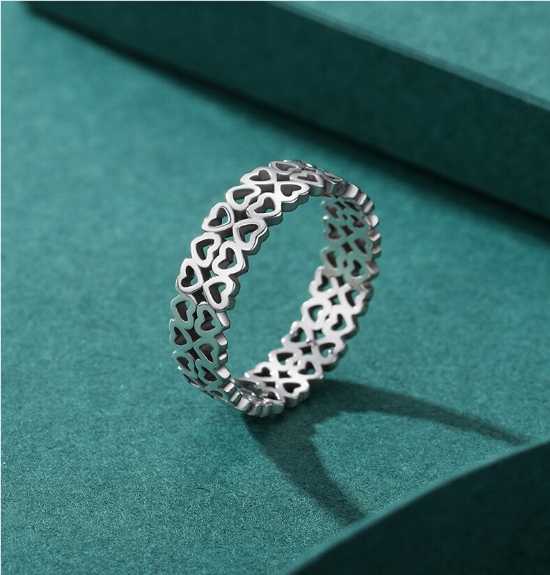 Authentic 925 Sterling Silver Hollow Out Heart To Heart Lovers Ring