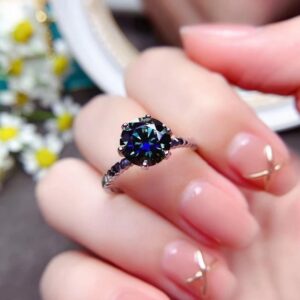 Exquisite 2CT Blue Spark Moissanite Gemstone 925 Sterling Silver Ring