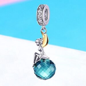 Platinum 925 Sterling Silver Restless Fairy Ocean Blue Crystal Charm Pendant