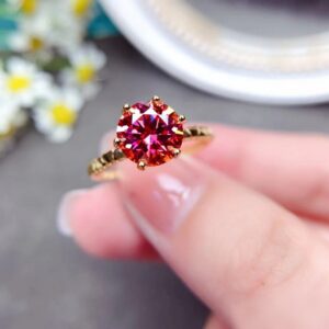 Exquisite 2CT Blood Orange Moissanite Gemstone 925 Sterling Silver Ring