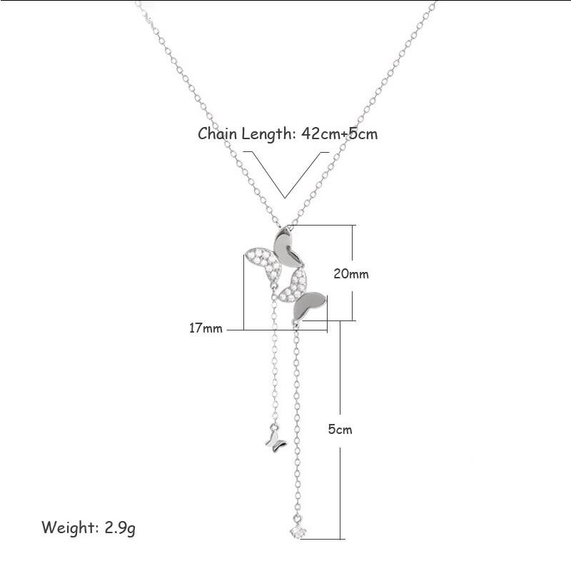 Elegant 925 Sterling Silver Zircon Double Butterfly Chain Pendant Necklace - Image 5