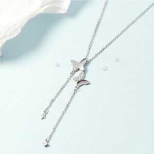 Elegant 925 Sterling Silver Zircon Double Butterfly Chain Pendant Necklace