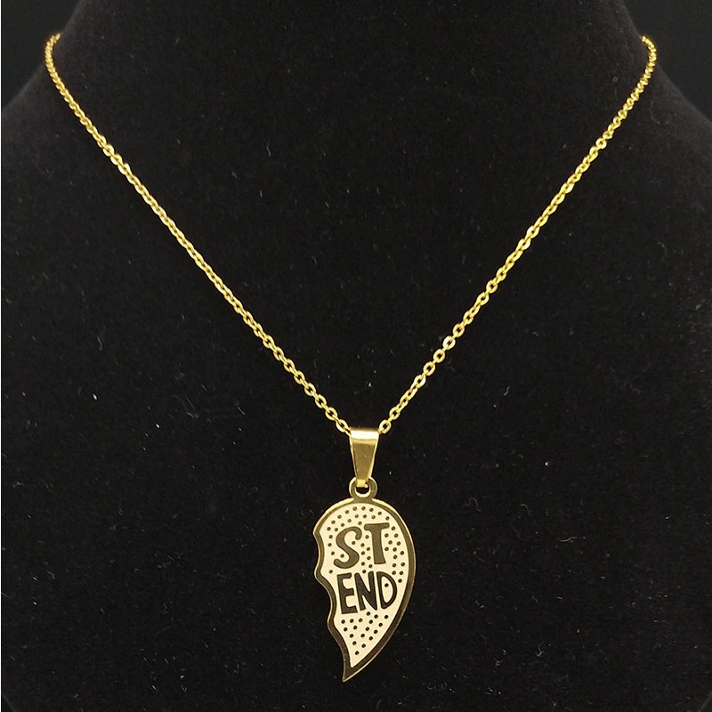 Stainless Steel Best Friends Broken Heart Puzzle Pendant Necklace - Image 6