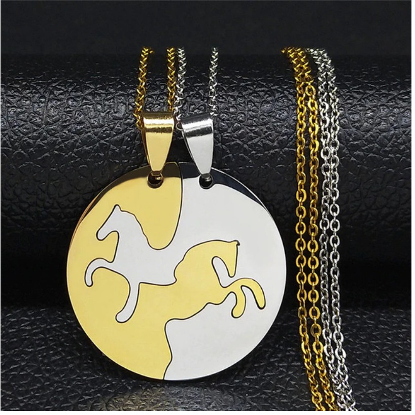 Stainless Steel 2PC Gallop Horse Puzzle Pendant Necklace - Image 5