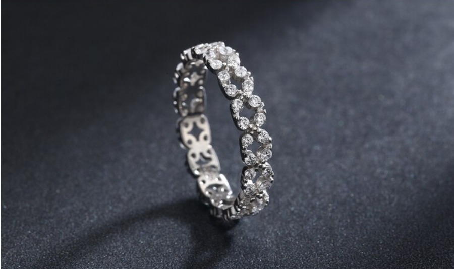 Genuine 925 Sterling Silver Zircon Link 4MM Chain Ring