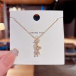 Luxury Stainless Steel Titanium Cute Bear Zirconia Pendant Necklace