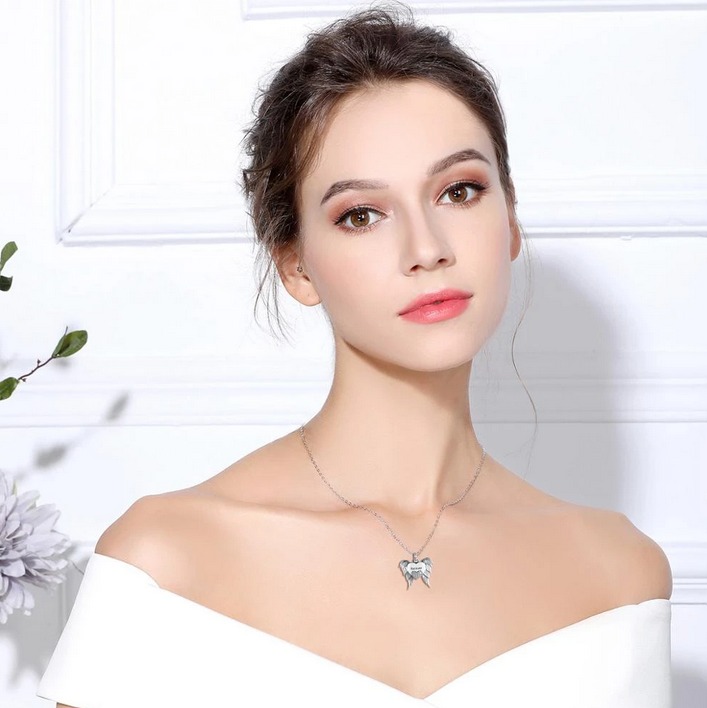 Elegant 925 Sterling Silver Angel Wing Zirconia Heart Cremation Urn Pendant - Image 3