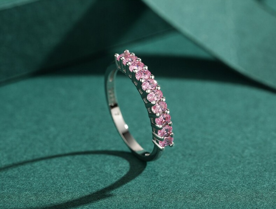 Romantic 925 Sterling Silver Dazzling Pink Zirconia Ring