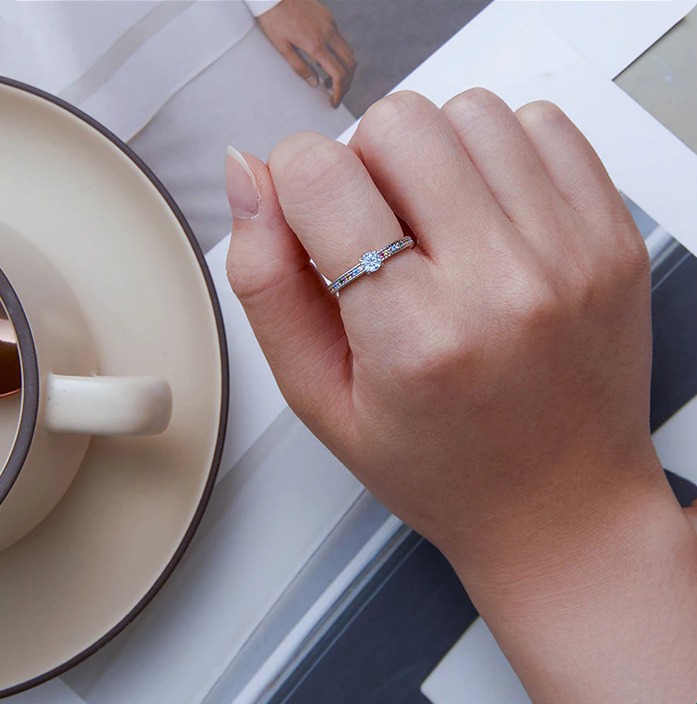 Platinum 925 Sterling Silver Exquisite Blue Zircon Multi-Color Zirconia Ring - Image 2