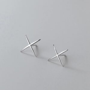 Genuine 925 Sterling Silver New X Shape Stylish Stud Earrings