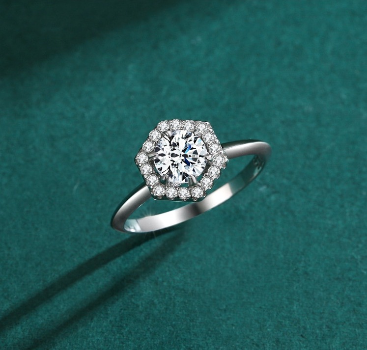 925 Sterling Silver Hexagon Spark Dazzling Zirconia Ring - Image 3