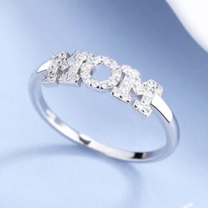 Genuine 925 Sterling Silver Forever “MOM” Zircon Letter Ring