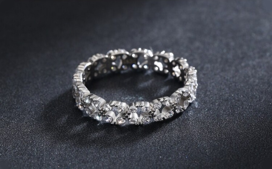 Genuine 925 Sterling Silver Zircon Link 4MM Chain Ring - Image 3