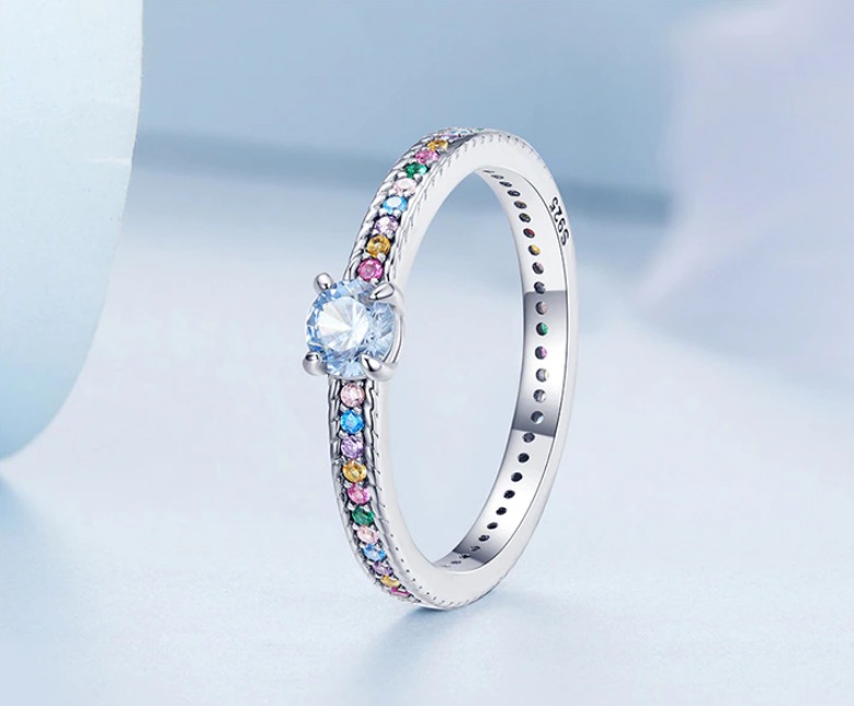 Platinum 925 Sterling Silver Exquisite Blue Zircon Multi-Color Zirconia Ring - Image 3